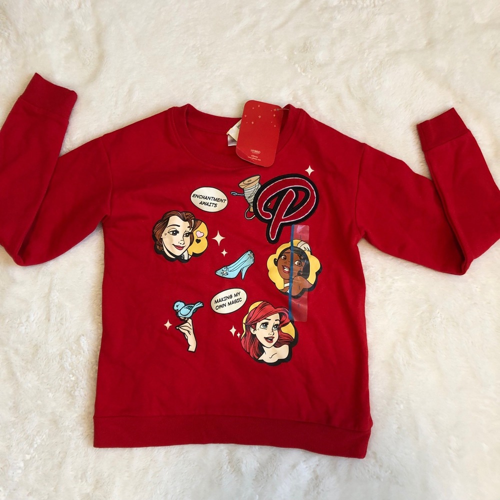 Disney Princess Girl's Red Graphic Sweatshirt Long Sleeve Kids Size Large NWT